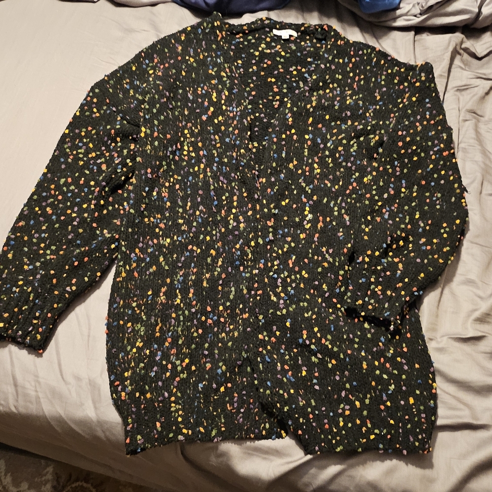 EUC P.S. Love You Black Rainbow Confetti Knit Cardigan – Size M/L